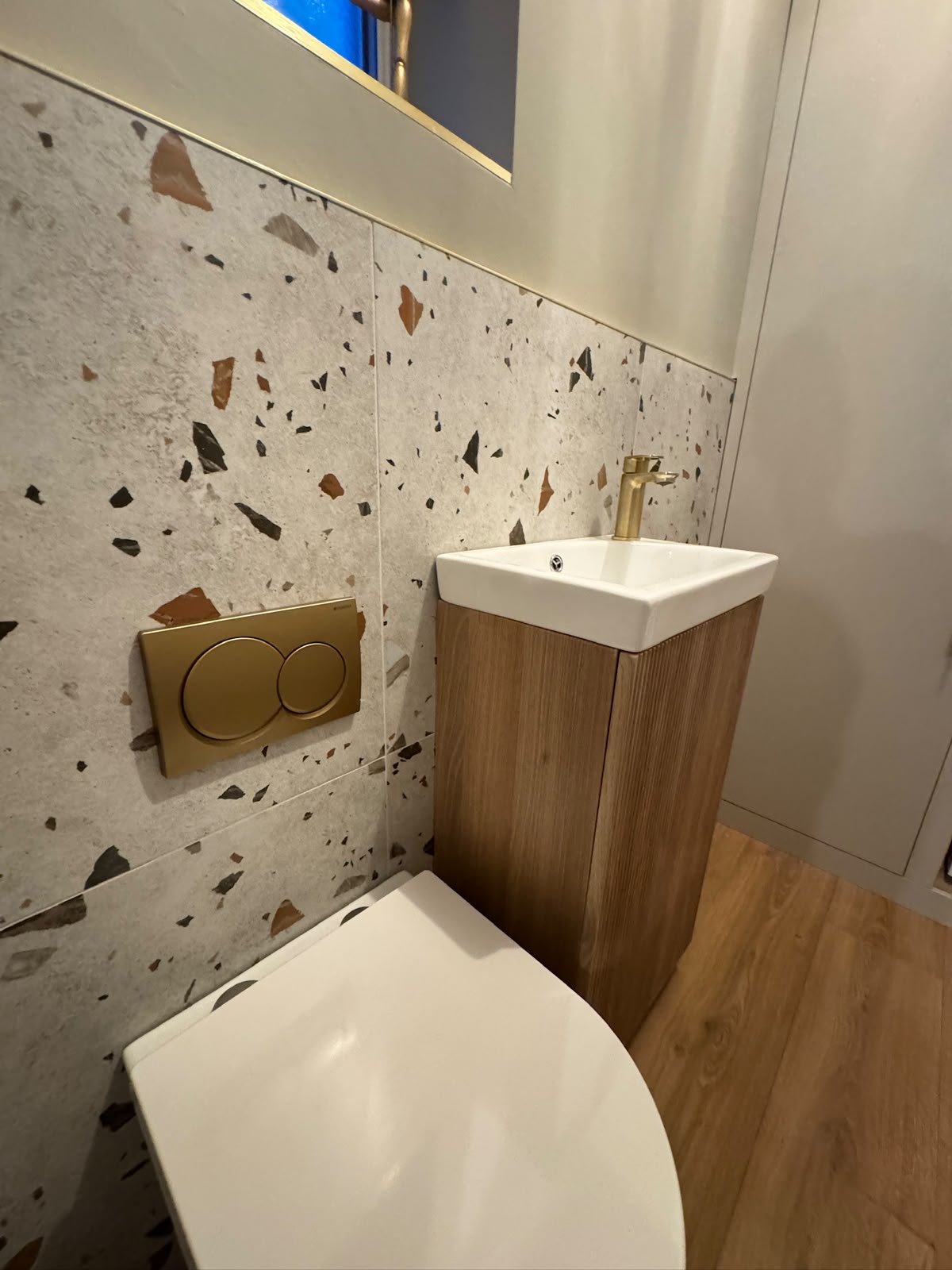 Compact cloakroom basin and concealed cistern