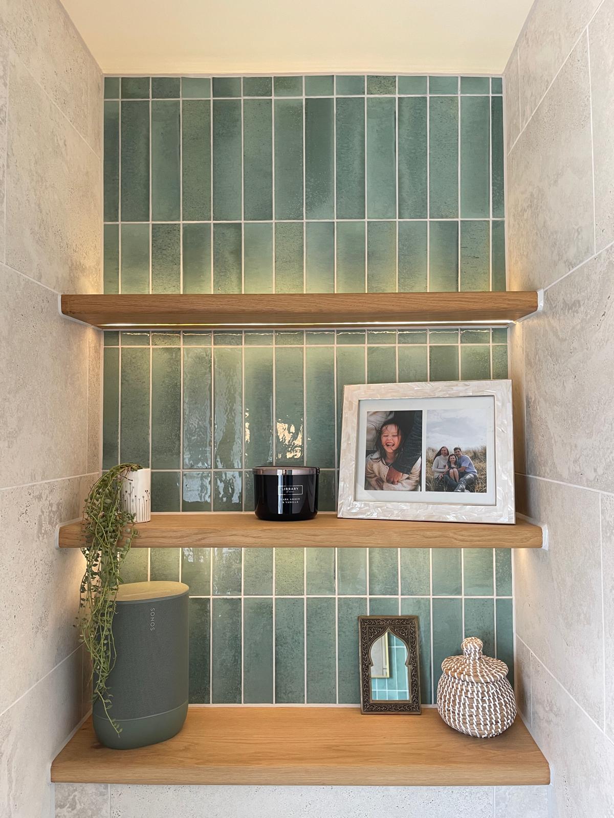 Bespoke timber shelving with feature lighting