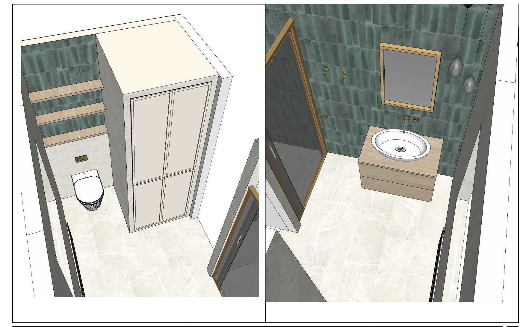 3D perspectives of the shower and vanity