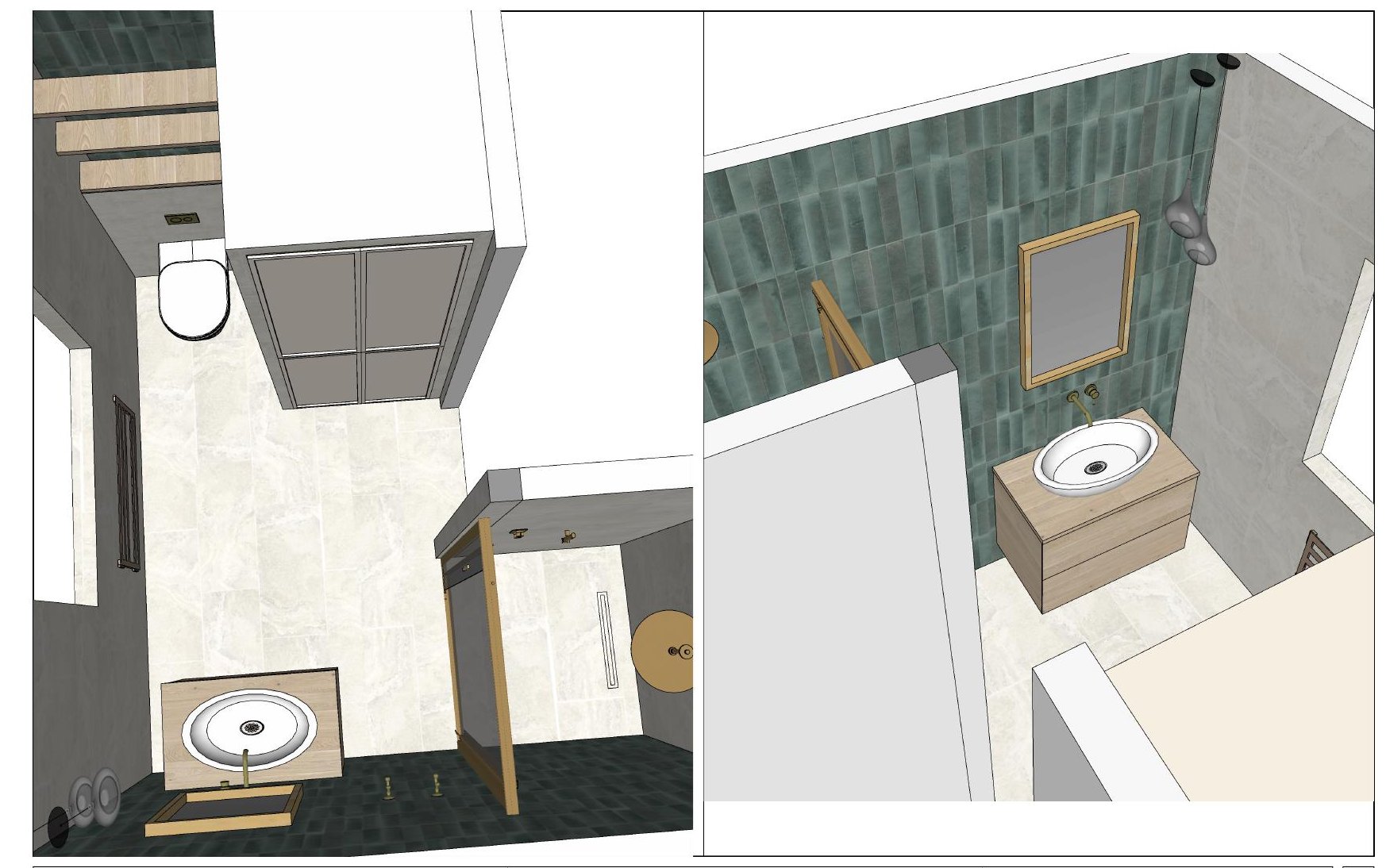 3D perspective of the vanity wall and WC