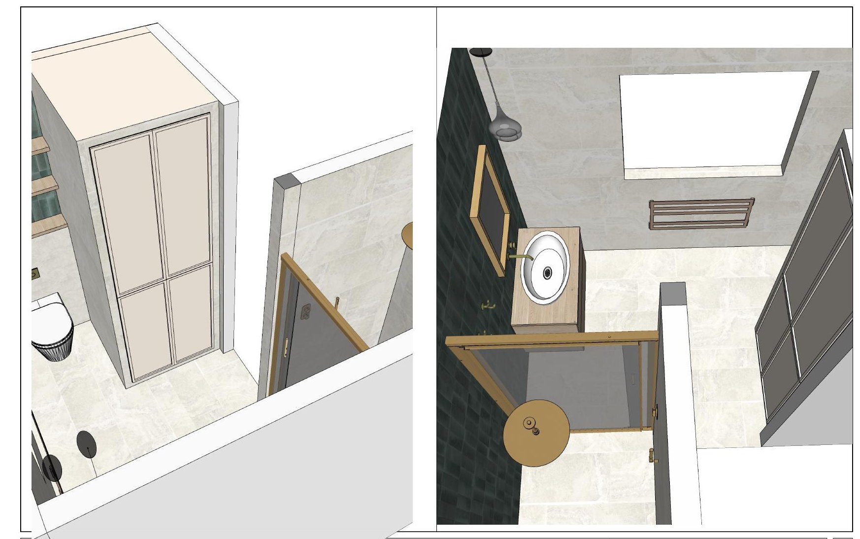 3D perspective looking into the wet deck shower