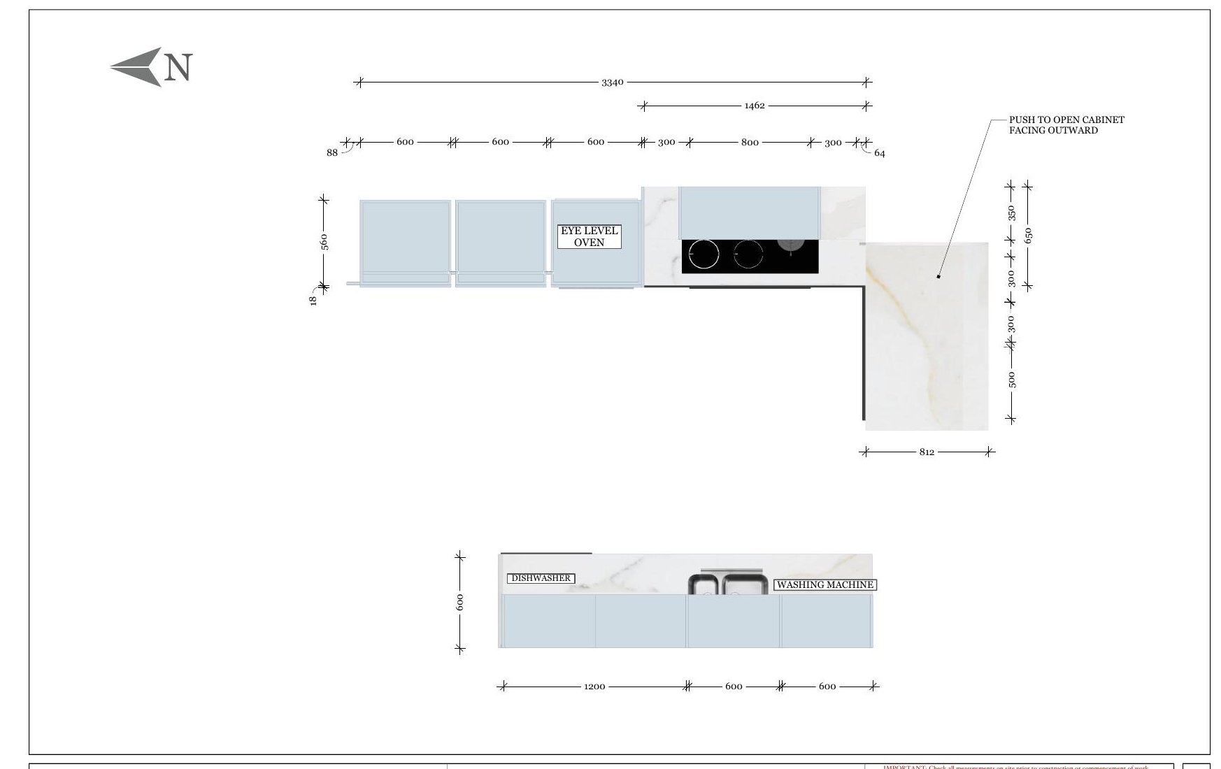 Kitchen plan with the island and breakfast bar