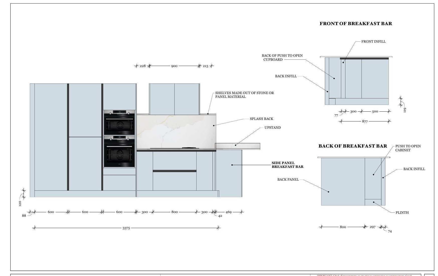 Kitchen elevation showing the tall units, ovens and breakfast bar