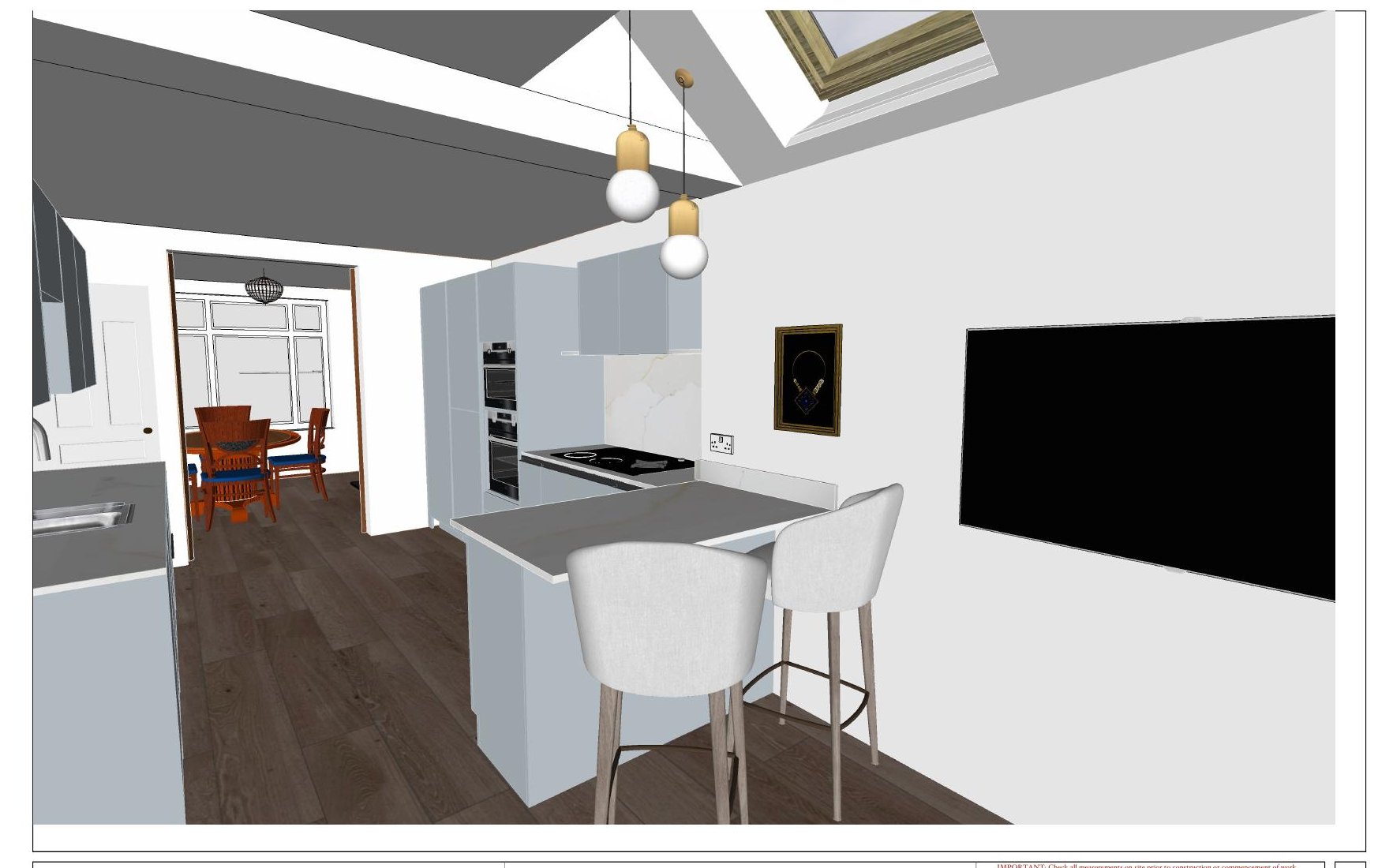 3D render of the breakfast bar and dining area
