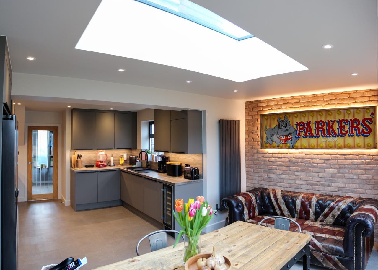 Open-plan living space created by a rear extension